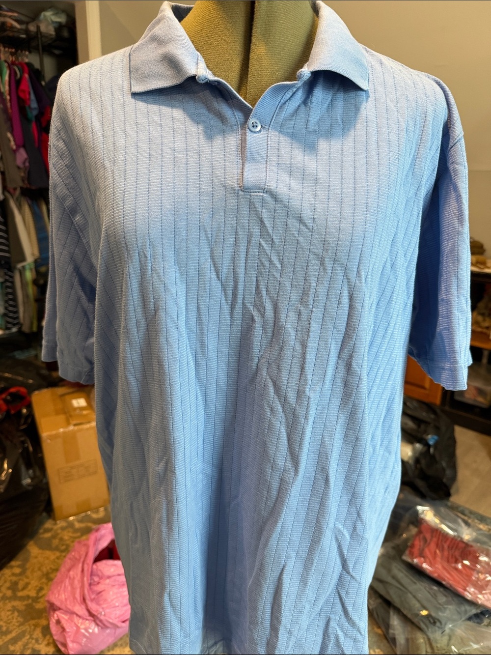 Claiborne Light Blue Textured Polo